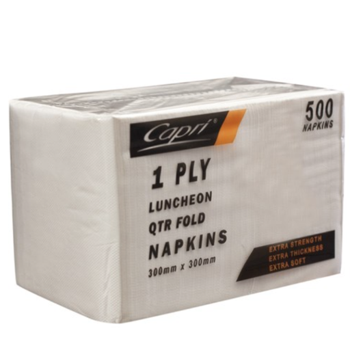 Capri (C-NL0100) Luncheon Napkin 1 ply QTR Fold White x 3000 pcs